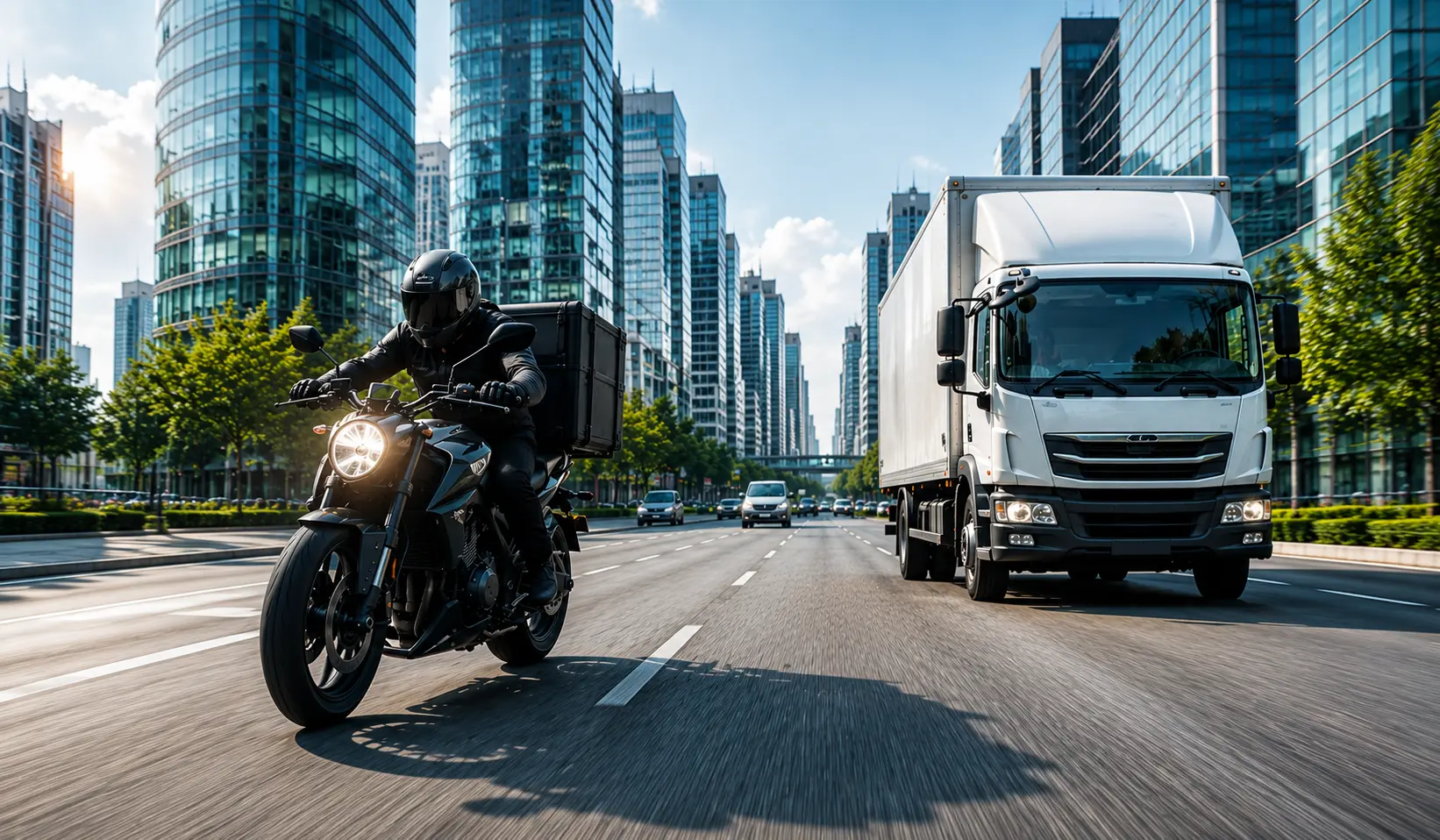 moto et camion en livraison